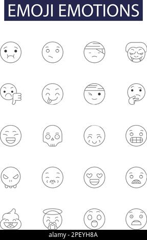 Symboles et signes vectoriels de ligne d'émotions d'emoji. Sourire, rire, sourire, excité, gaidy, Jeu d'illustrations vectorielles de type flirt, Thumbs-Up, Winking Outline Illustration de Vecteur