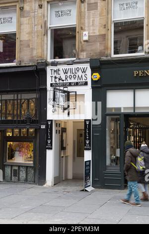 Salles de thé Willow et entrée à la boutique de cadeaux, Buchanan Street, Glasgow, Écosse, Royaume-Uni Banque D'Images