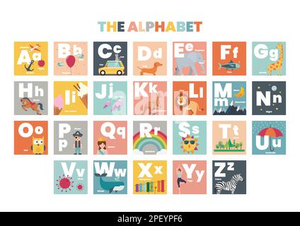 Fiche de travail alphabétique ABC. Alphabet anglais pour l'éducation des enfants. Illustration vectorielle Illustration de Vecteur