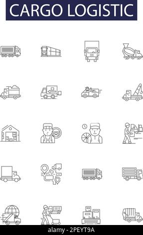 Symboles et signes vectoriels de la ligne logistique de fret. Logistique, expédition, livraison, suivi, transport, Gestion, entreposage, vecteur de contour de conteneur Illustration de Vecteur
