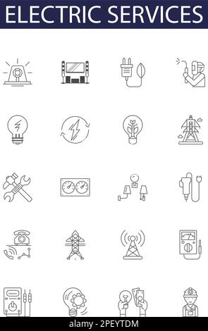 Symboles et signes vectoriels de la ligne de services électriques. Services, alimentation, énergie, alimentation, Volt, Jeu d'illustrations vectorielles câblage, câblage, prise Illustration de Vecteur