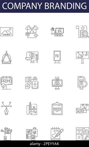 Icônes et signes vectoriels de la ligne de marquage de la société. Marquage, marque, logo, identité, conception, Jeu d'illustrations vectorielles conscience, réputation et contour de l'image Illustration de Vecteur