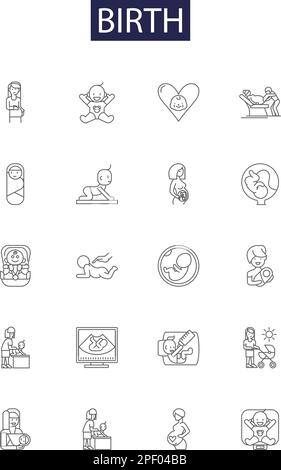 Icônes et signes vectoriels de la ligne de naissance. Accouchement, accouchement, parturition, nascience, conception, Débuts, Genèse, illustration vectorielle de l'Avent Illustration de Vecteur