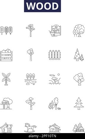 Icônes et signes vectoriels en bois. Bois, foresterie, Contreplaqué, feuillus, résineux, Charpenterie, récupérée, Logs contour vector illustration set Illustration de Vecteur