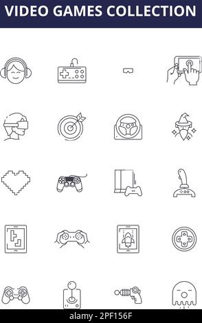 Icônes et signes vectoriels de la collection de jeux vidéo. Vidéo, Collection, Console, PlayStation, Xbox, Aventure, jeu de tir, vecteur de course Illustration de Vecteur