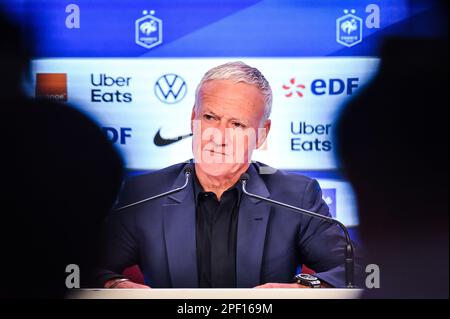 Paris, France. 16th mars 2023. Didier DESCHAMPS de France lors de la conférence de presse de l'équipe française de football annonçant la liste des joueurs sélectionnés pour le début des qualifications de l'UEFA Euro 2024 sur 16 mars 2023 au siège de la FFF à Paris, France - photo Matthieu Mirville/DPPI crédit: DPPI Media/Alamy Live News Banque D'Images
