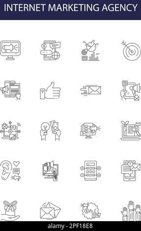 Les icônes et les signes de vecteur de ligne d'agence de marketing Internet. Agence, Internet, Marketing, SEO, social, Média, Publicité, illustration vectorielle Web Illustration de Vecteur