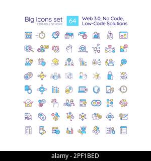 Jeu d'icônes de couleur RVB de solutions à code faible Illustration de Vecteur