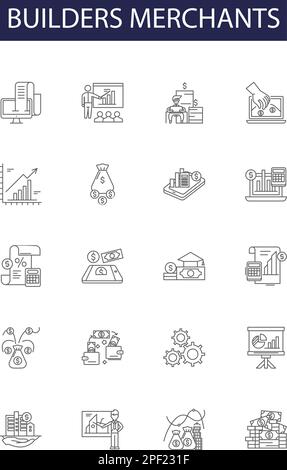 Constructeurs commerçants ligne des icônes et des panneaux vectoriels. construction, empilement, industriel, constructeur, industrie, matériau, métier, vecteur de contour de construction Illustration de Vecteur