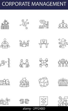 Icônes et signes vectoriels de ligne de gestion d'entreprise. Stratégie, risque, gouvernance, organisation, planification, Ressources humaines, budget, aperçu de la technologie Illustration de Vecteur