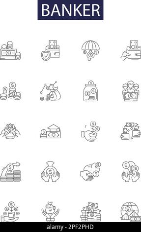 Icônes et signes vectoriels de ligne de banque. banquier, professionnel, financier, personnel, homme, kit d'illustrations vectorielles office, corporate, investment outline Illustration de Vecteur