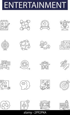 Symboles et signes vectoriels de la ligne de divertissement. Musique, films, spectacles, sports, livres, Jeu, danse, photographie ensemble d'illustrations vectorielles Illustration de Vecteur