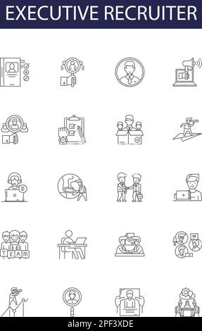 Symboles et signes vectoriels de la ligne du recruteur cadre. Recruteur, chasseur de tête, talent, acquisition, dotation, Sourcing, emploi, vecteur de contour de recherche de tête Illustration de Vecteur