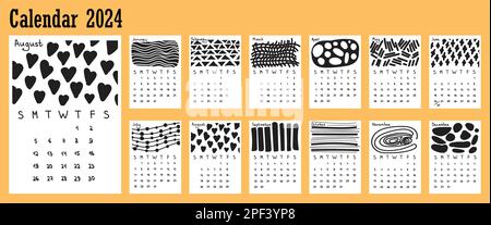 Calendrier avec abstraction 2024 semaines début dimanche. Modèle de vecteur de conception d'entreprise. Illustration de Vecteur