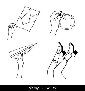 Ensemble minimaliste de bras et de jambes de bande dessinée pour femmes. Collection d'icônes linéaires simples pour les points forts, les réseaux sociaux, les sites Web, les guides, les classeurs, Illustration de Vecteur