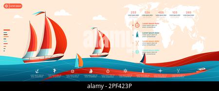 Yacht club UI UX web design avec voilier Illustration de Vecteur