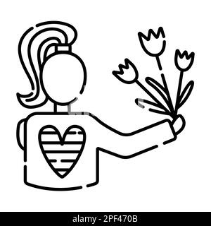 Femme avec fleurs, illustration vectorielle de la ligne noire Illustration de Vecteur