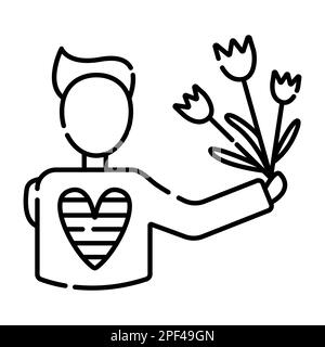Homme avec fleurs, illustration vectorielle de la ligne noire Illustration de Vecteur