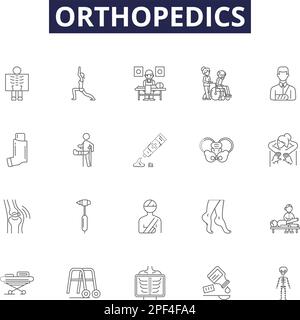 Icônes et signes de vecteur de ligne orthopédique. Os, articulations, muscles, tendons, ligaments, Jeu d'illustrations vectorielles chirurgie, physiothérapie, imagerie Illustration de Vecteur