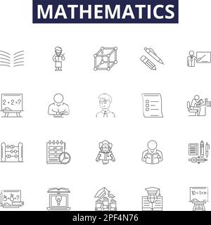 Symboles et signes vectoriels de ligne mathématique. Algèbre, arithmétique, géométrie, nombre, équation, Polynomiale, trigonométrie, illustration du vecteur de contour du graphique Illustration de Vecteur
