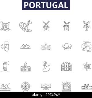 Portugal lignes vectorielles icônes et signes. portugais, voyage, europe, tourisme, ville, ensemble d'illustrations vectorielles view, destination, architecture outline Illustration de Vecteur