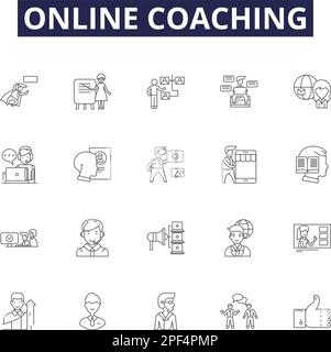 Icônes et signes vectoriels de ligne de coaching en ligne. coaching, e-learning, tutorat, mentorat, enseignement, formation, consultation, vecteur de distance Illustration de Vecteur