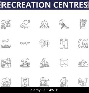 Les centres de loisirs sont des icônes vectorielles et des signes. Centres, parcs, aires de jeux, divertissements, loisirs, Gyms, extérieur, illustration vectorielle de natation Illustration de Vecteur