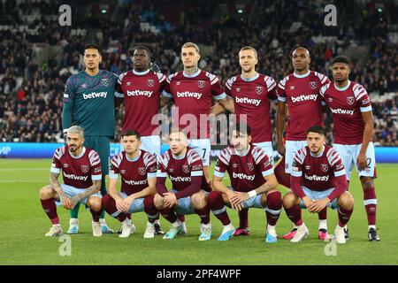 Stade de Londres, Londres, Royaume-Uni. 16th mars 2023. Europa Conference League football, Round of 16 second Leg, West Ham United versus AEK Larnaca; West Ham United débutant 11 Team photo Credit: Action plus Sports/Alay Live News Banque D'Images