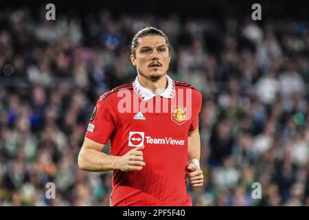 Marcel Sabitzer lors de l'UEFA Europa League Round of 16, 2nd Leg Real Betis vs Manchester United au stade Benito Villamarín, Séville, Espagne, 16th mars 2023 (photo de Samuel Carreño/News Images) Credit: News Images LTD/Alay Live News Banque D'Images