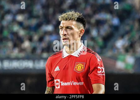 Lisandro Martinez lors de l'UEFA Europa League Round de 16, 2nd Leg Real Betis vs Manchester United au stade Benito Villamarín, Séville, Espagne, 16th mars 2023 (photo de Samuel Carreño/News Images) Credit: News Images LTD/Alay Live News Banque D'Images