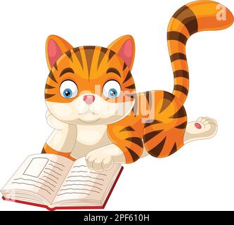 Dessin animé chat mignon lisant un livre Illustration de Vecteur