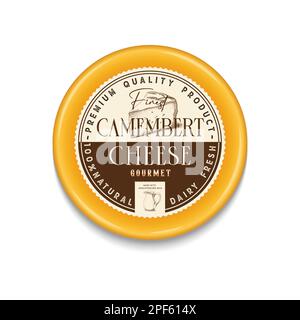 Une étiquette de fromage Camembert ronde de style vintage, ce design est modifiable et peut être utilisé aussi bien qu'une étiquette pour un paquet de lait ou comme logo pour un Illustration de Vecteur