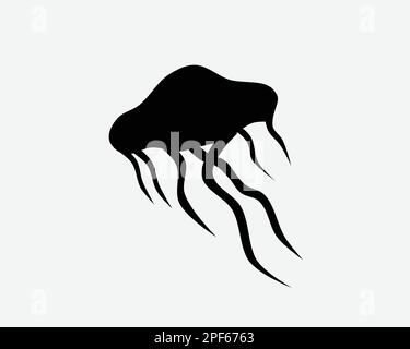 Icône méduse Jelly Fish Animal eau mer Océan créature vecteur Noir blanc Silhouette symbole signe Clipart graphique Illustration pictogramme Illustration de Vecteur