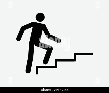 Homme grimper escalier monter escalier monter escalier escalier monter icône Noir blanc Silhouette symbole panneau graphique Clipart Illustration Illustration pictogramme vecteur Illustration de Vecteur