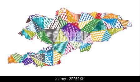 Carte de style enfant du Kirghizistan. Polygones dessinés à la main en forme de Kirghizistan. Illustration vectorielle. Illustration de Vecteur