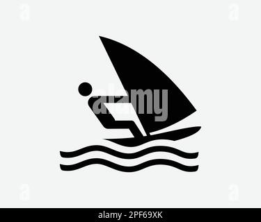 Icône planche à voile vent Surf Sports Sport course activité Vector Noir blanc Silhouette symbole Sign Graphic Clipart Illustration pictogramme Illustration de Vecteur