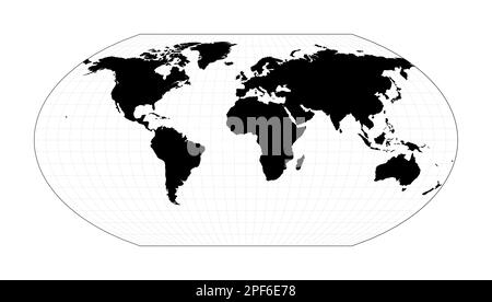 Carte du monde avec méridiens. Wagner VI projection. Plan de la carte géographique mondiale avec des lignes de graticlue. Illustration vectorielle. Illustration de Vecteur