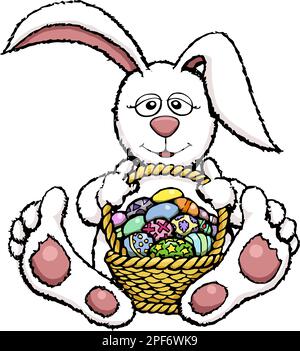 lapin de pâques avec panier et grandes pattes Illustration de Vecteur