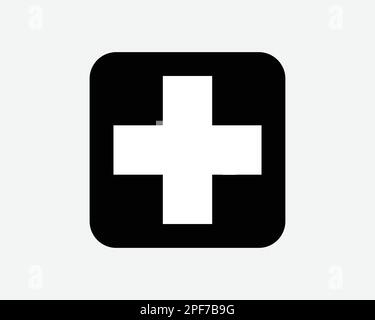 Croix de premiers soins symbole médical urgence humanitaire Noir blanc Silhouette icône symbole vectoriel Clipart graphique Illustration pictogramme d'œuvre Illustration de Vecteur