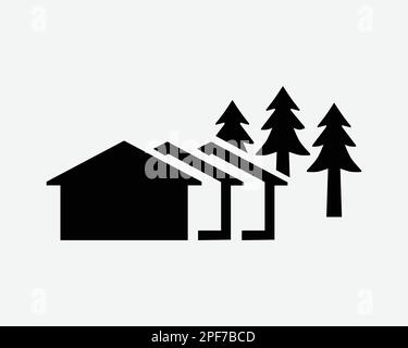 Icône de quartier rangée de maisons résidentielles avec arbres vecteur Noir blanc Silhouette symbole signe graphique Clipart Illustration pictogramme Illustration de Vecteur