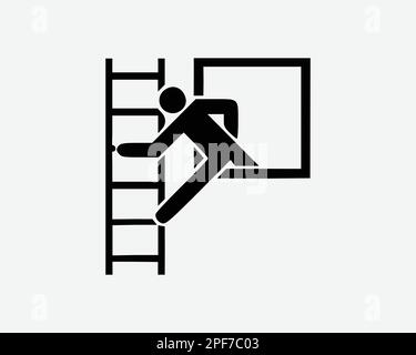 Fenêtre d'urgence escabeau homme évacuation incendie Noir blanc Silhouette symbole icône graphique Clipart Illustration Illustration pictogramme vecteur Illustration de Vecteur