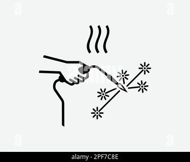 Icône de soudure Construction torche main torche métal acier Vector Noir blanc Silhouette symbole signe graphique Clipart Illustration pictogramme Illustration de Vecteur