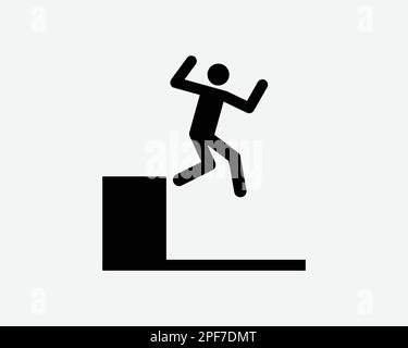 Icône Jump Down Man Jump Leap Fall Cliff High Ground suicide Vector Black White Silhouette symbole signe graphique Clipart Illustration Illustration Pictogra Illustration de Vecteur