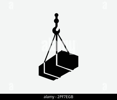 Icône de charge suspendue Construction grue transportant un objet vecteur Noir blanc Silhouette symbole signe graphique Clipart Illustration pictogramme Illustration de Vecteur