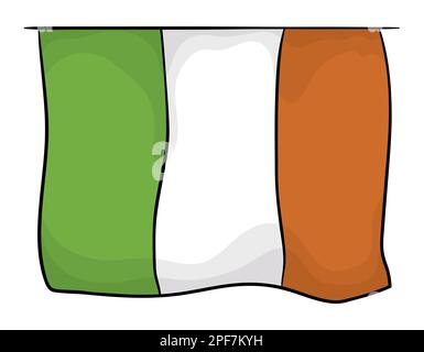 Motif de dessin animé avec drapeau suspendu de l'Irlande avec ses rayures vertes, blanches et orange. Illustration de Vecteur