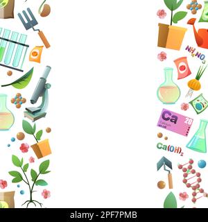 Chimie et engrais naturels cadre vertical sans couture. Introduction d'une vinaigrette minérale et biologique pour augmenter le rendement des légumes et des fruits Illustration de Vecteur