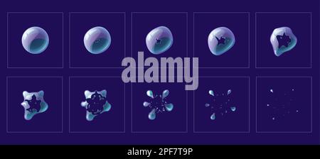 Bulle animée. Feuilles de séquence d'animation de sprite de jeu de vecteur boule de savon ou de sphère d'eau avec réflexion arc-en-ciel explosant avec la mousse s. Illustration de Vecteur