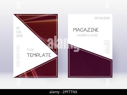 Ensemble de modèles de couverture triangulaire. Lignes abstraites orange sur fond rouge vin. Conception incroyable de la housse. Catalogue extraordinaire, poster, livre templat Illustration de Vecteur
