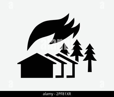 Icône de feu de forêt sauvage feu de feu de feu de feu de feu de feu de feu d'engloutir désastre Noir blanc Silhouette symbole signe graphique Clipart Illustration pictogramme Illustration de Vecteur
