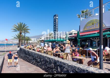 Moli Pizza Restaurant et Papagayo Beach Club, Avenue Rafael Puig Lluvina, Playa de las Américas, Tenerife, Iles Canaries, Royaume d'Espagne Banque D'Images